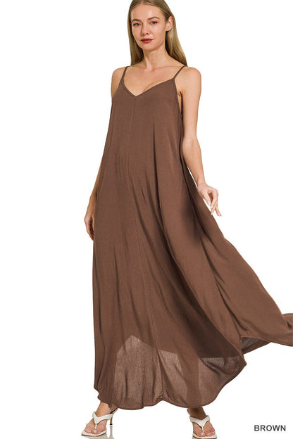 Hazel Blues® |  Zenana Woven Crinkle Cami Maxi Dress with Side Pockets