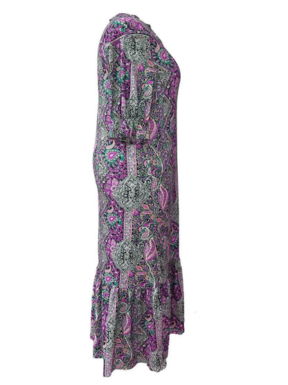 Hazel Blues® | Bohemian Paisley Print Ruffle Hem Midi Dress