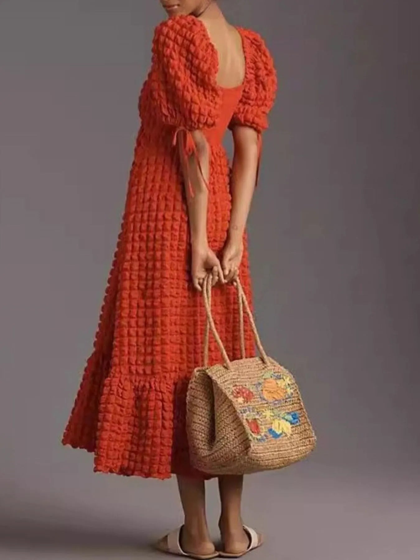 Hazel Blues® |  Textured Sweetheart Neck Short Sleeve Dress