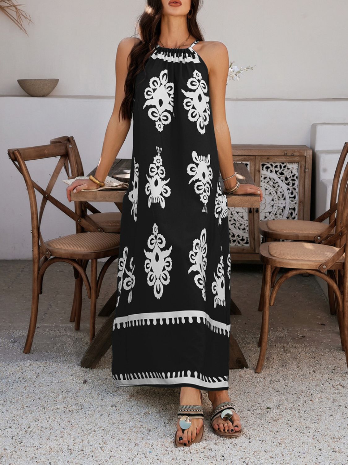 Hazel Blues® |  Devine Grecian Neck Printed Maxi Dress