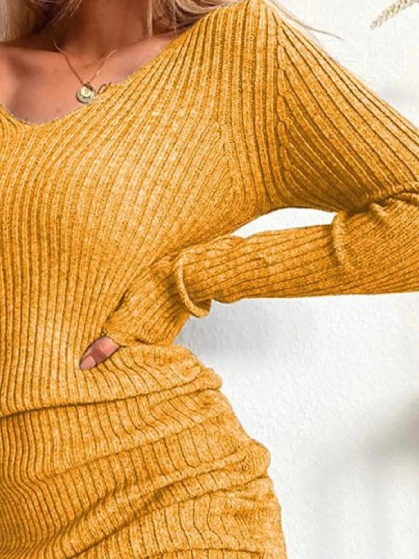 Hazel Blues® | Ribbed Knit Drawstring Bodycon Sweater Dress