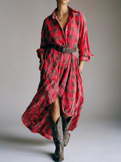 Hazel Blues® | Plaid High-Low Long Sleeve Shirt Dress