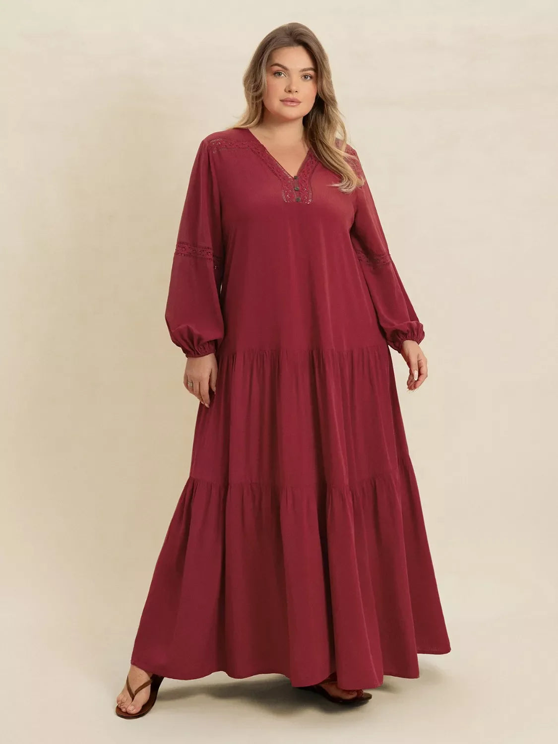 Hazel Blues® | Bohemian Tiered Maxi Dress with Balloon Sleeves