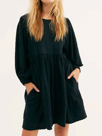 Hazel Blues® |  Relaxed Textured Babydoll Mini Dress with Back Keyhole Detail