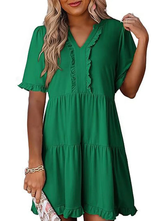 Hazel Blues® |  Tiered Notched Short Sleeve Mini Dress