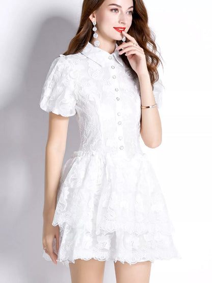 Hazel Blues® |  Lace Puff Sleeve Mini Dress