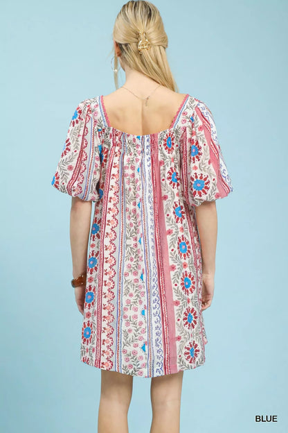 Hazel Blues® |  Umgee Mixed Print Puff Sleeve Mini Dress