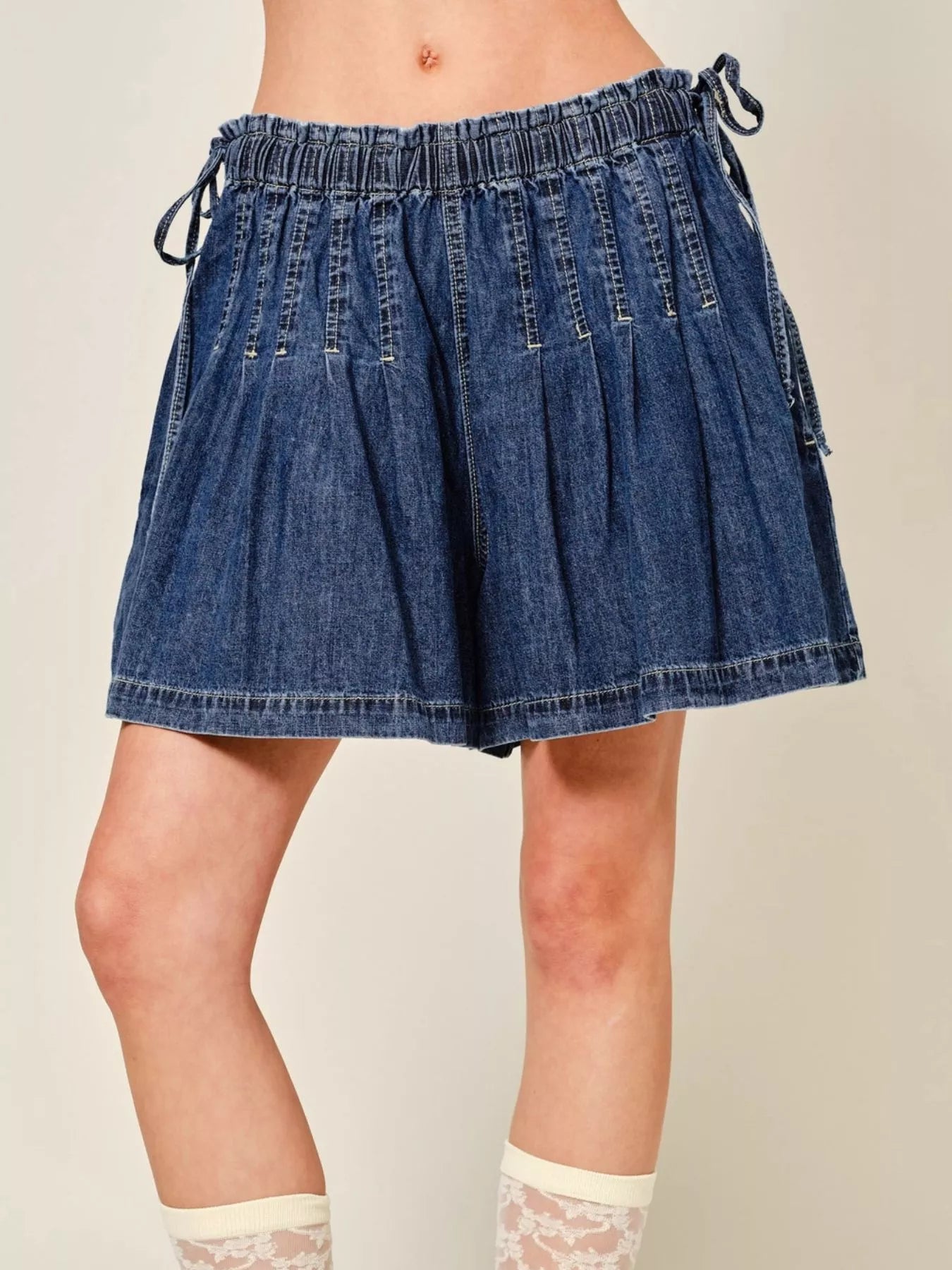 Hazel Blues® |  Pleated Elastic Waist Denim Shorts