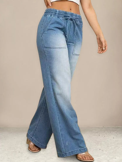 Hazel Blues® |  Drawstring Waist Wide Leg Jeans