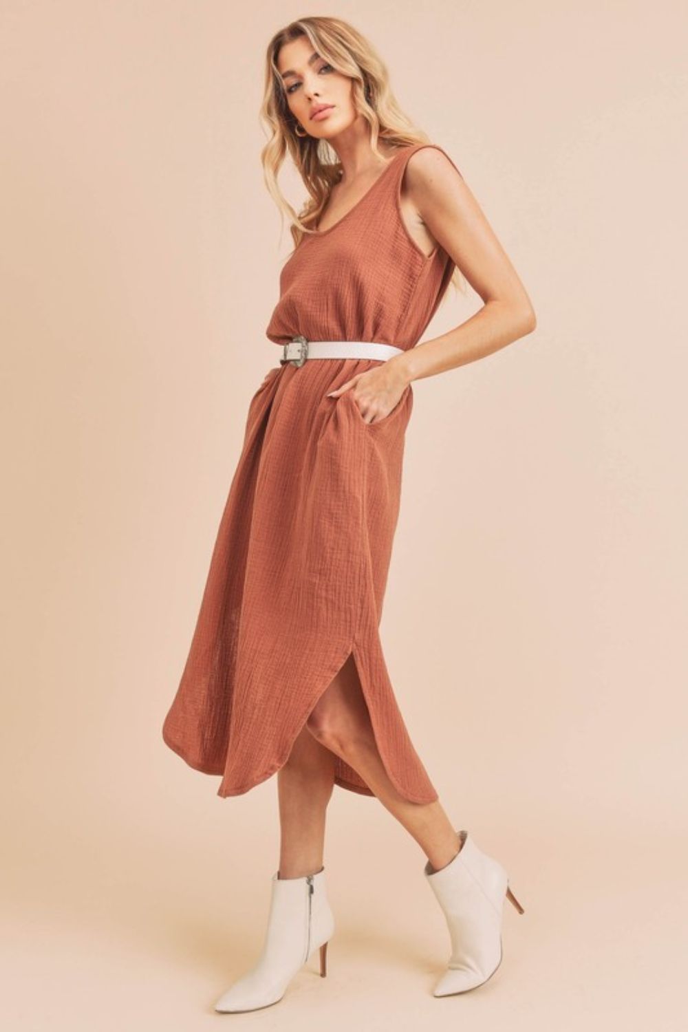 Hazel Blues® |  Aemi + Co Round Neck Midi Tank Dress with Pockets