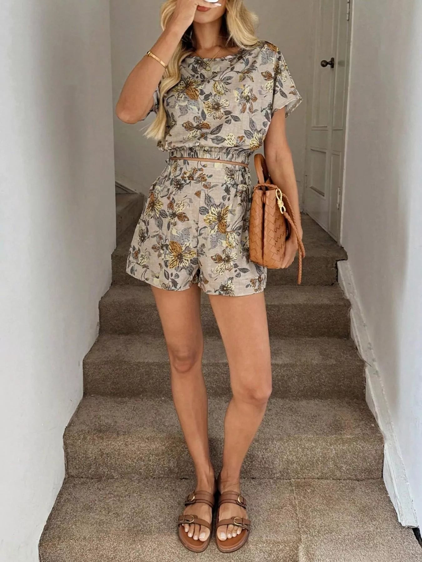 Hazel Blues® |  Floral Print Crop Top and Shorts Set