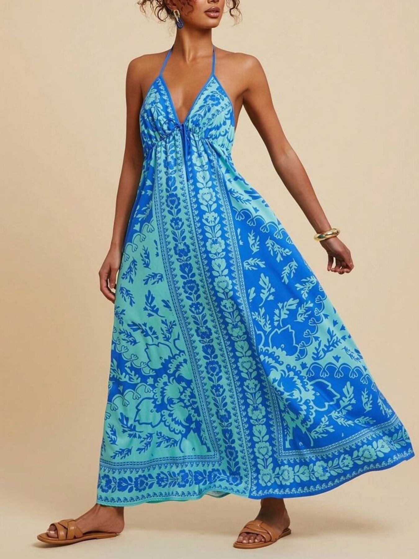 Hazel Blues® |  Bohemian Floral Print Halter Maxi Dress