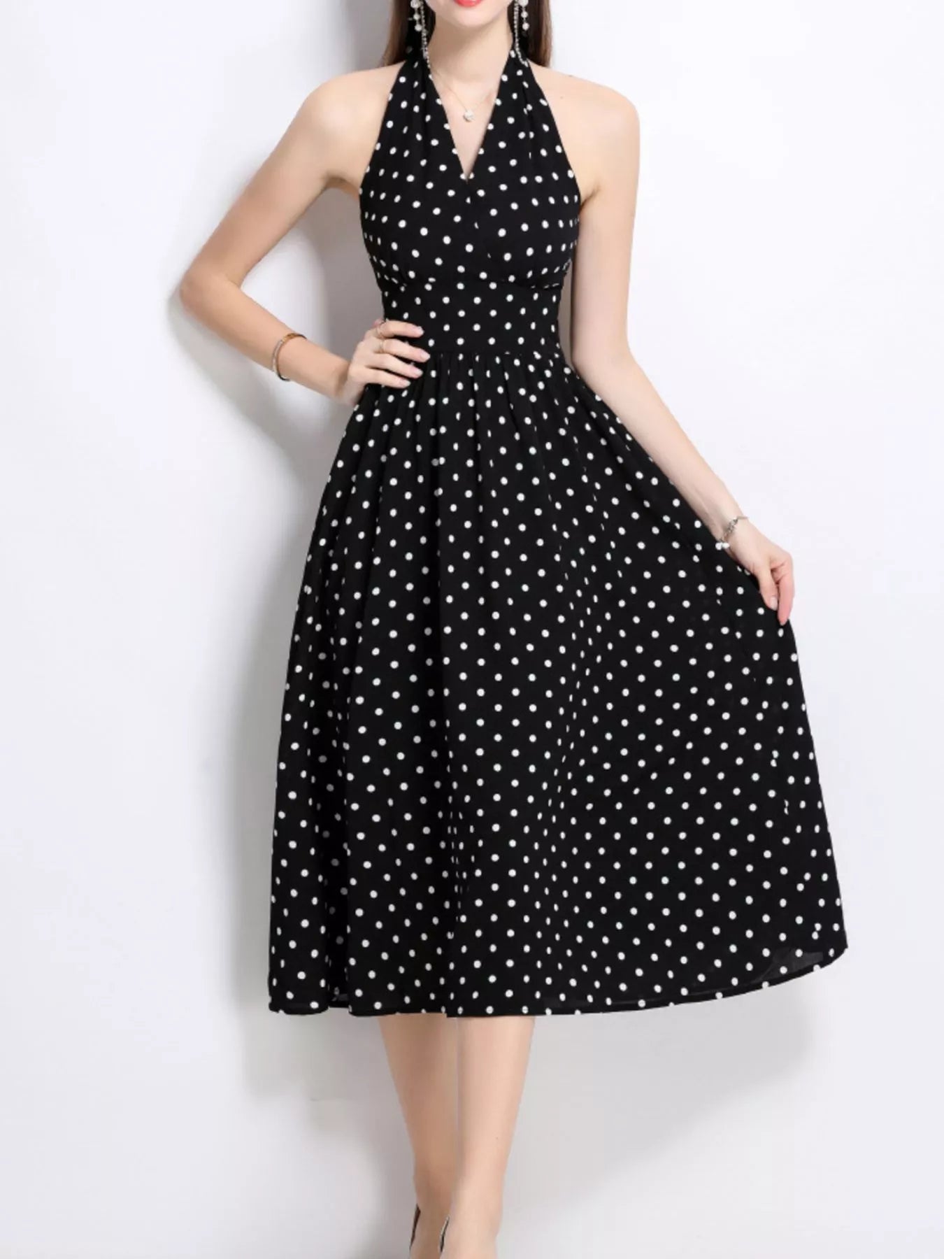 Hazel Blues® |  Polka Dot Halter Neck Midi Dress