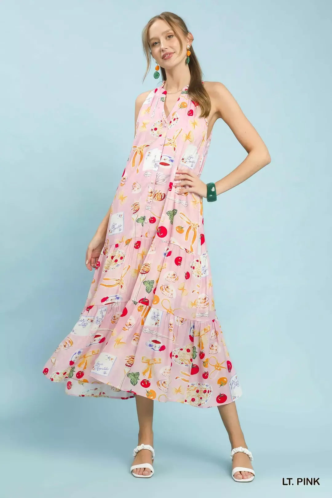 Hazel Blues® |  Umgee Abstract Print Tiered Halter Midi Dress