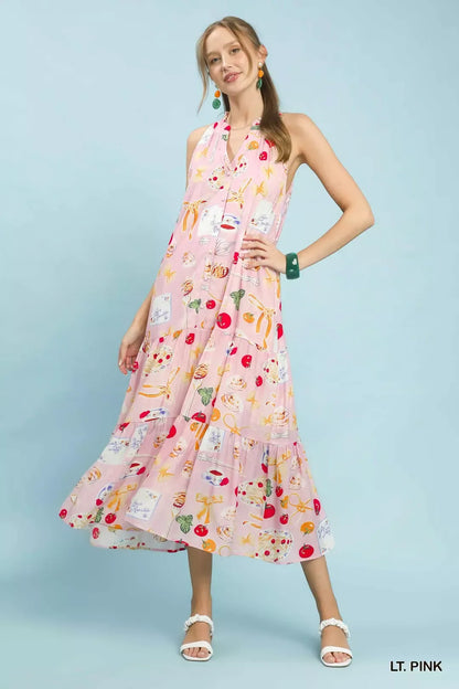 Hazel Blues® |  Umgee Abstract Print Tiered Halter Midi Dress