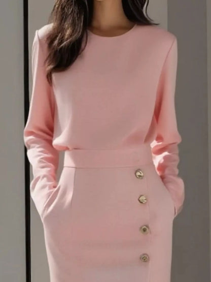 Hazel Blues® |  Long Sleeve Button Detail Midi Dress with Side Slit