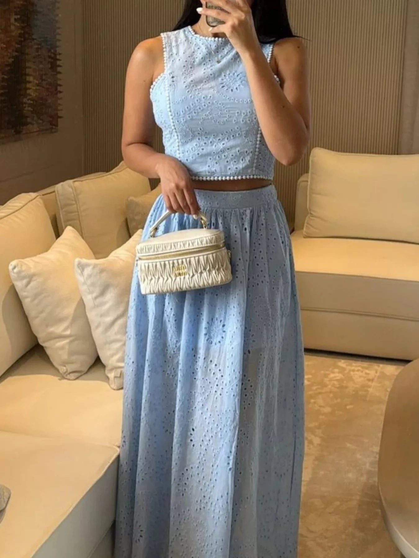 Hazel Blues® |  Eyelet Crop Top and Maxi Skirt Set
