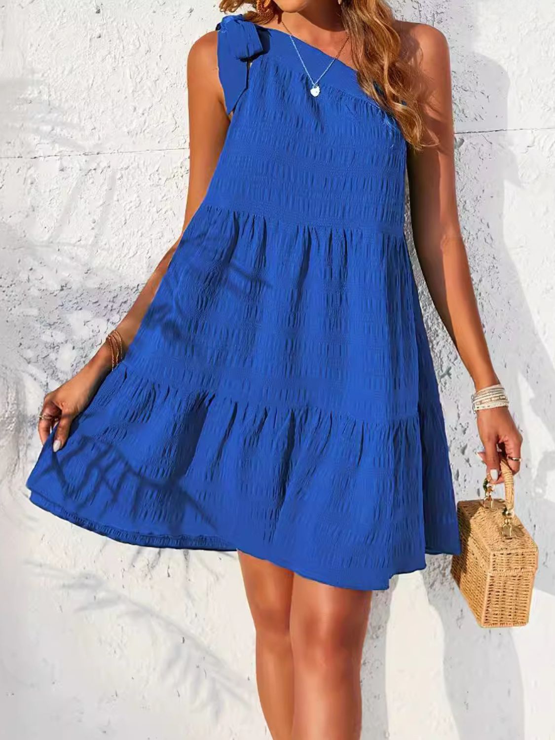 Hazel Blues® |  Textured Tied Single Shoulder Mini Dress