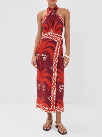 Hazel Blues® |  Tropical Print Halter Neck Wrap Dress