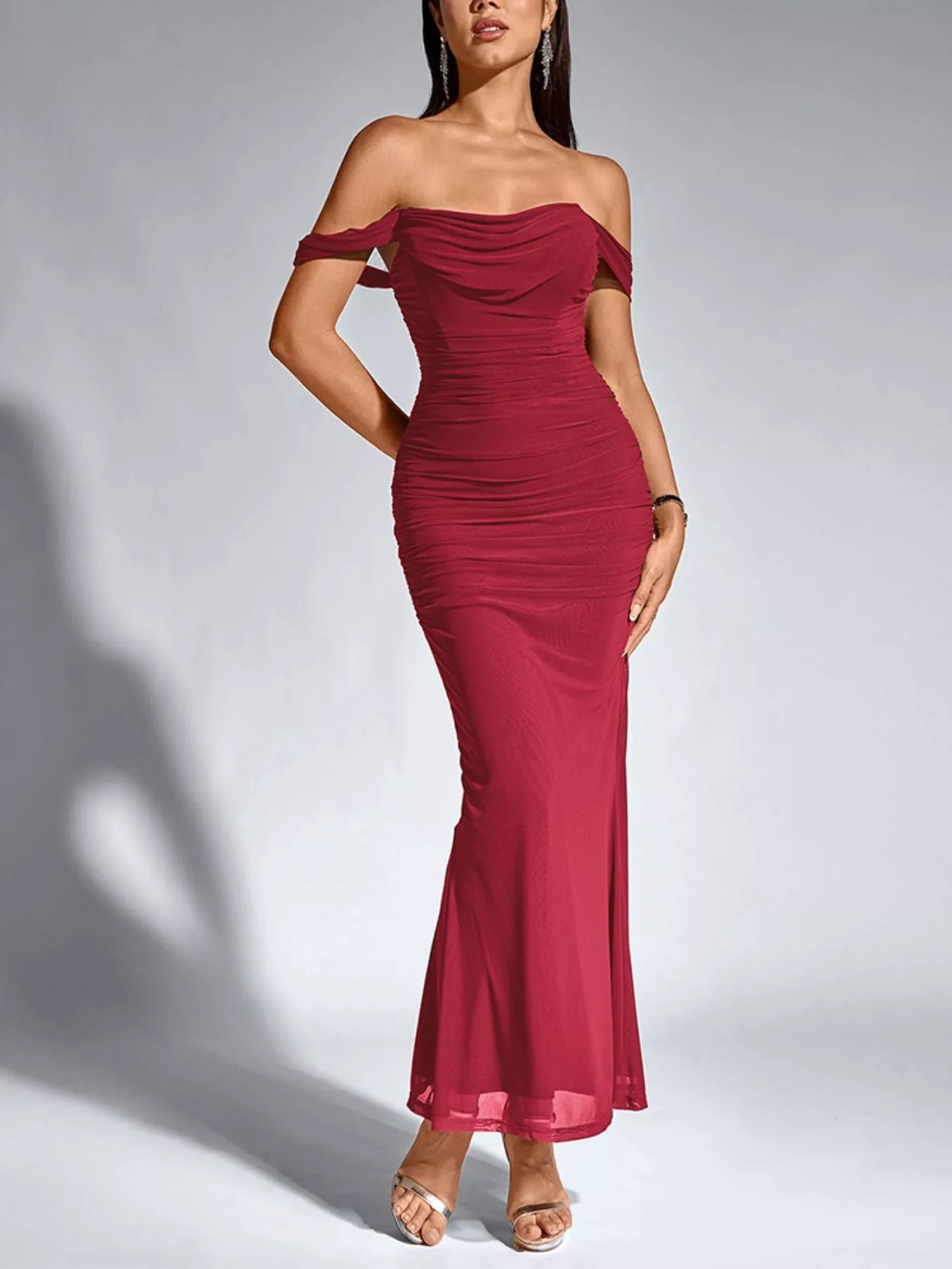 Hazel Blues® |  Off-Shoulder Ruched Mermaid Maxi Dress