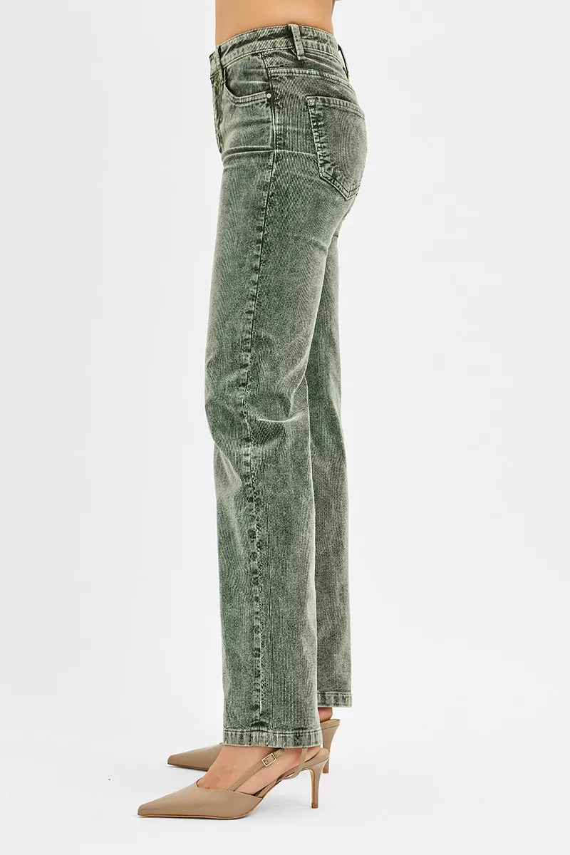 Hazel Blues® |  RISEN Tummy Control Mid Rise Straight Leg Corduroy Pants