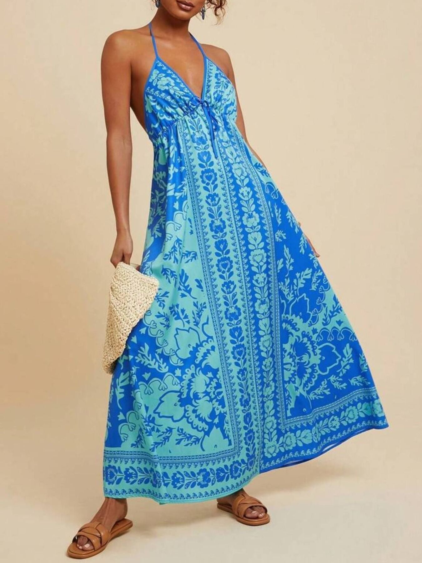 Hazel Blues® |  Bohemian Floral Print Halter Maxi Dress