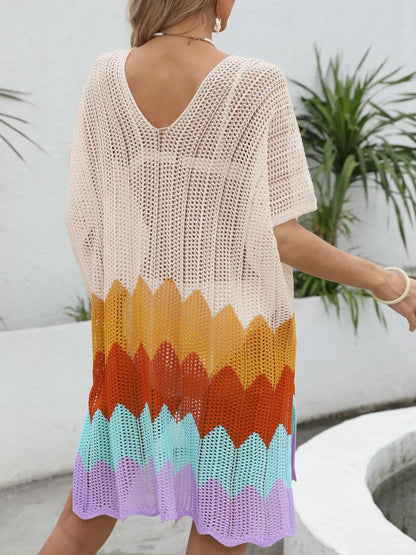 Hazel Blues® | Openwork V-Neck Half Sleeve Cover-Up
