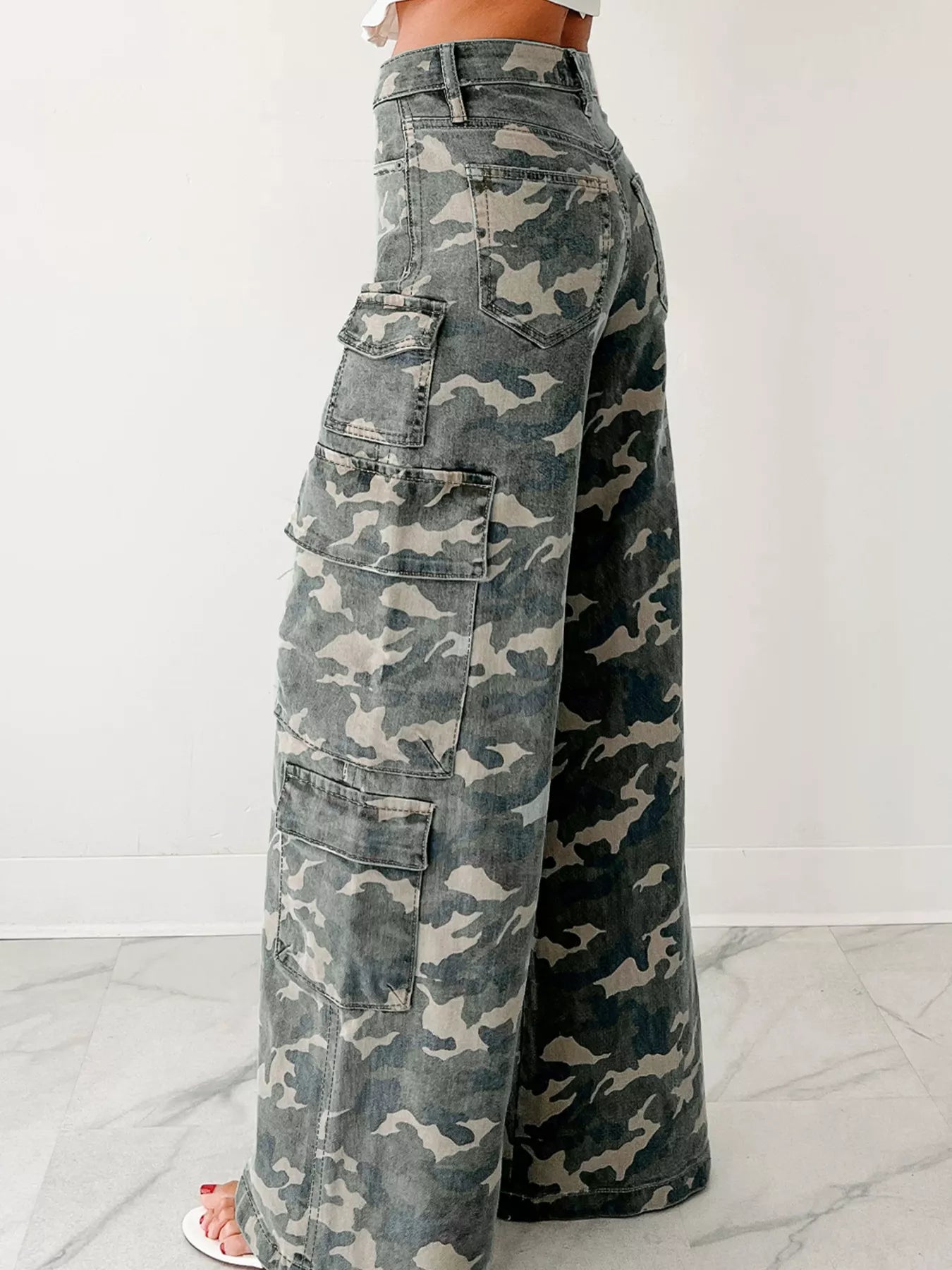 Hazel Blues® |  Camo Print Wide Leg Cargo Jeans