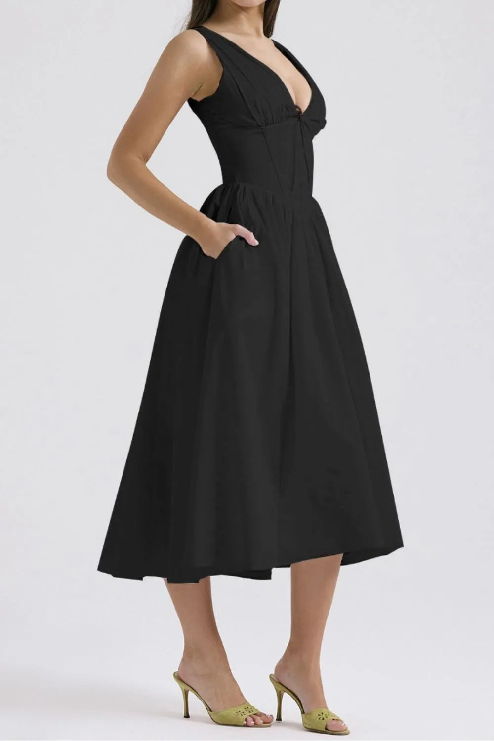 Hazel Blues® |  Ruched V-Neck Sleeveless Dress with Pockets