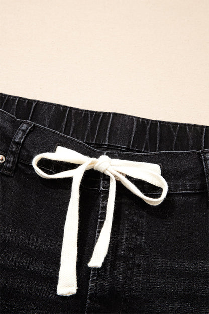 Hazel Blues® | Blue Acid Wash Contrast Lace-up Jeans