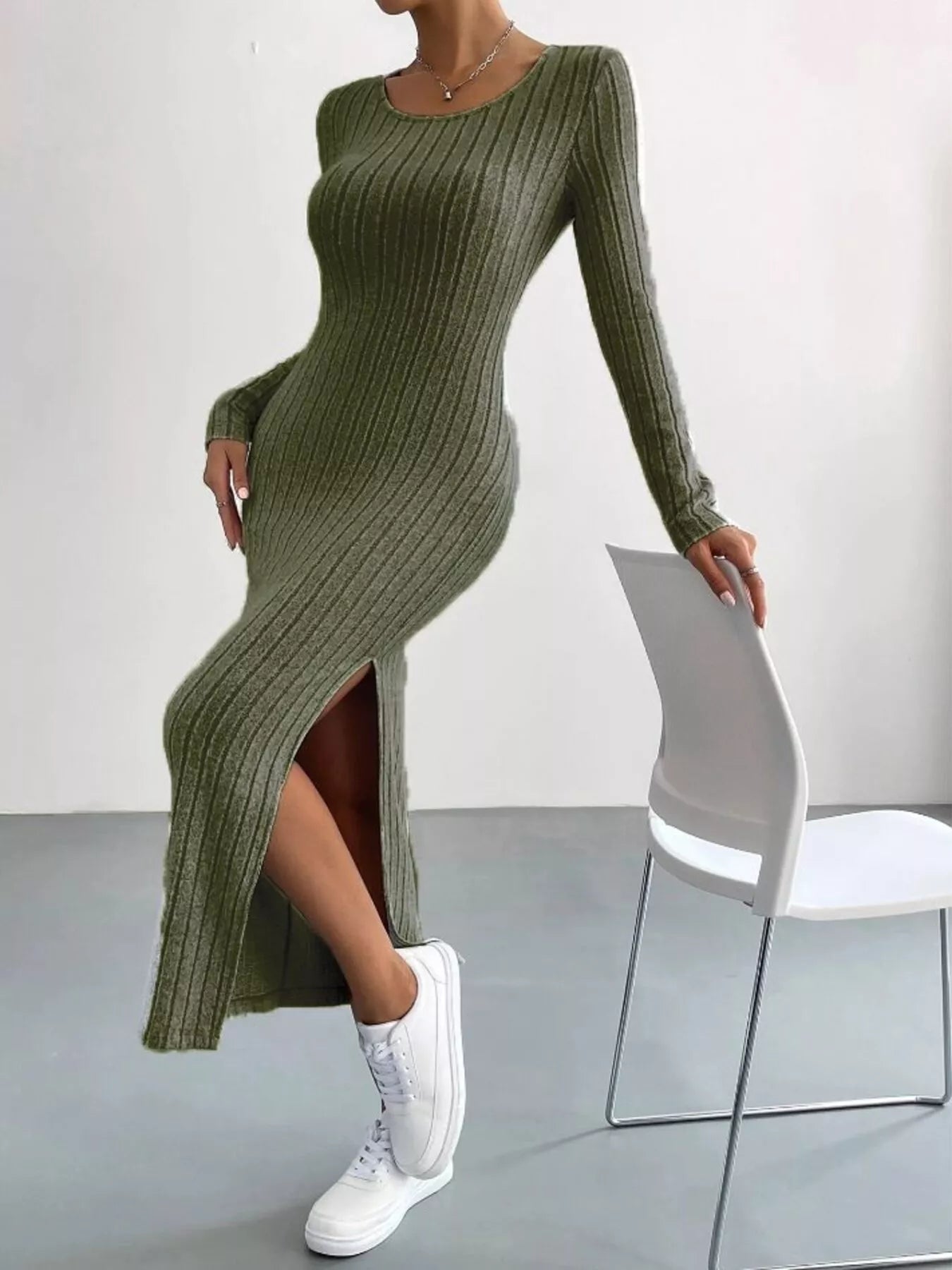 Hazel Blues® | Ribbed Knit Bodycon Midi Dress