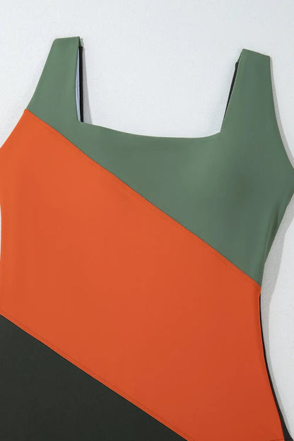 Hazel Blues® | Color Block Padded Square Neck One Piece Swimsuit
