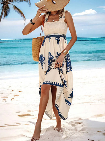 Hazel Blues® |  Smocked Printed Wide Strap Maxi Dress