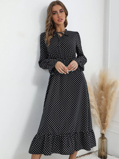 Hazel Blues® |  Polka Dot Ruffle Hem Midi Dress