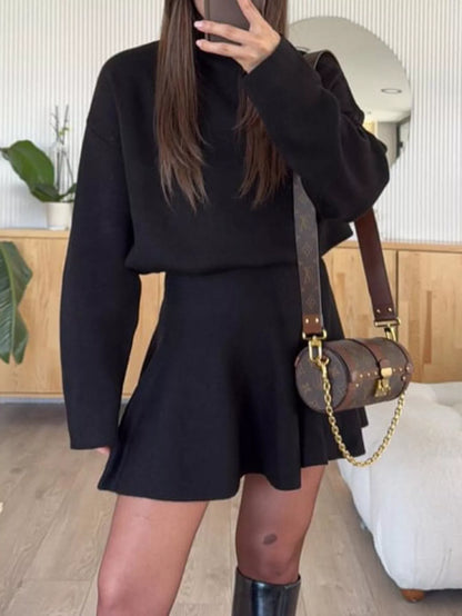 Hazel Blues® |  Turtleneck Dropped Shoulder Sweater and Skirt Set