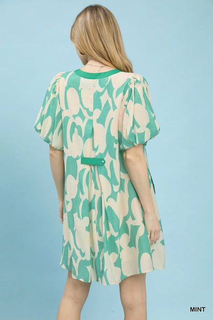 Hazel Blues® |  Umgee Abstract Print Puff Sleeve Shift Dress