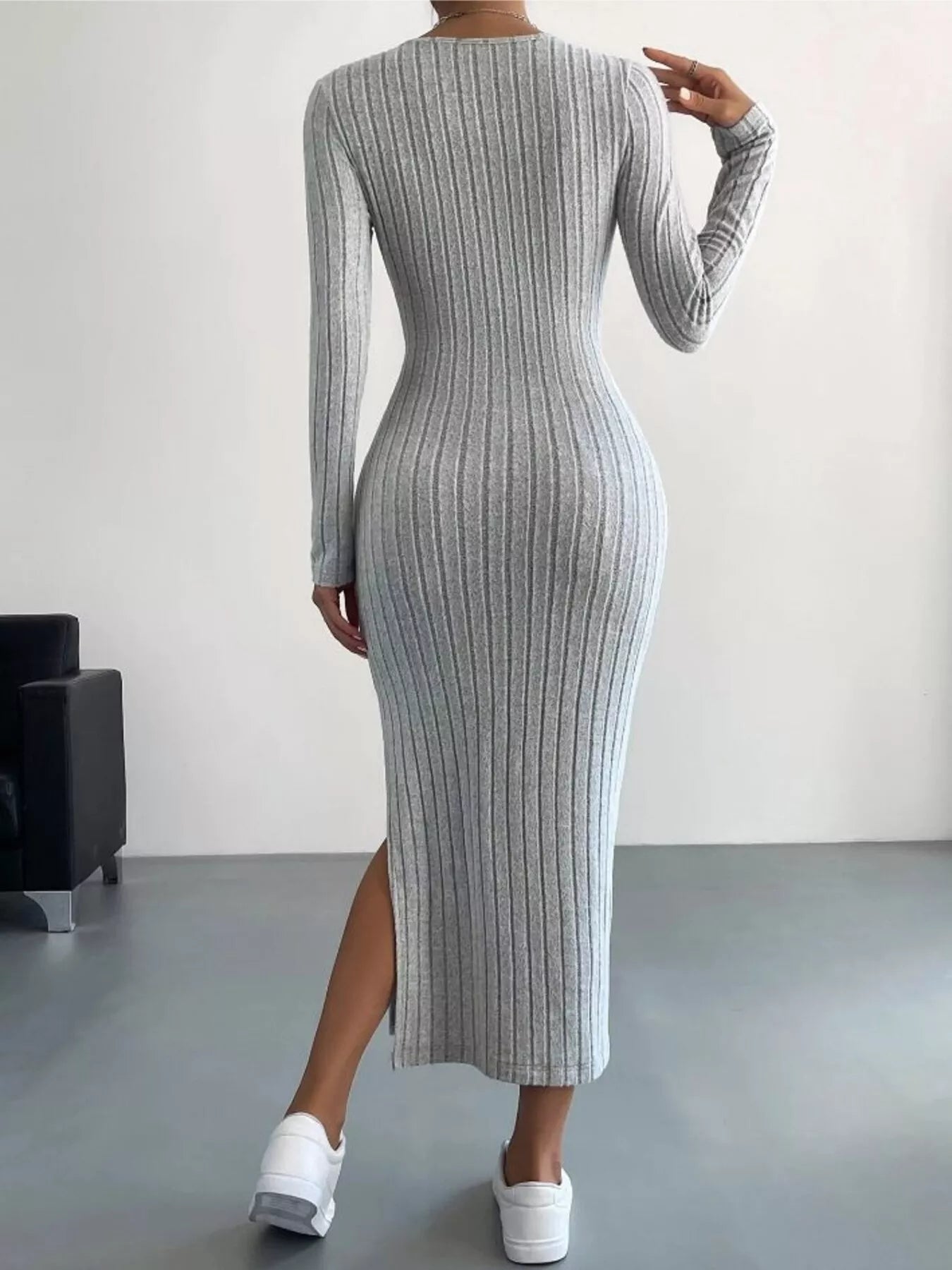 Hazel Blues® | Ribbed Knit Bodycon Midi Dress