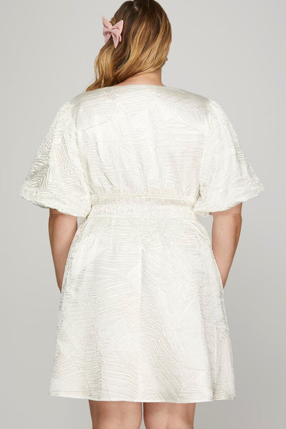 Hazel Blues® |  She + Sky Crinkle Woven V-Neck Balloon Sleeve Mini Dress