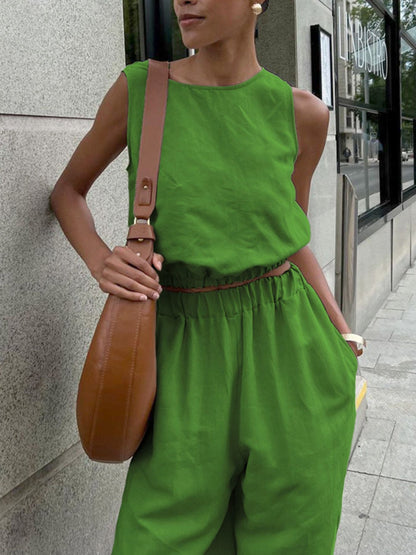 Hazel Blues® |  Sleeveless Crop Top and Slit Pants Set