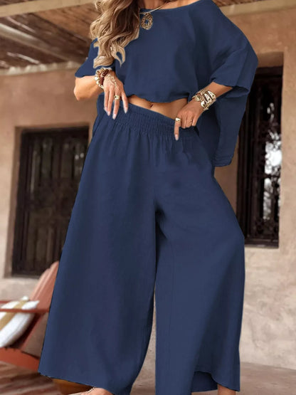 Hazel Blues® | Boat Neck Top and Wide Leg Pants Set