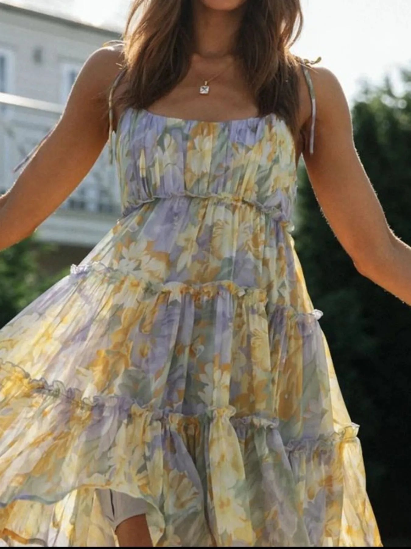 Hazel Blues® |  Printed Tie-Strap Tiered Mini Dress