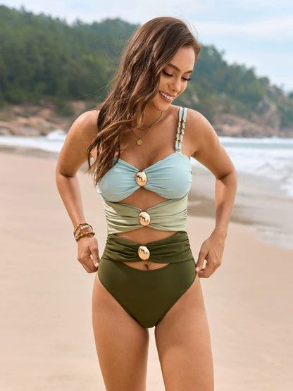 Hazel Blues® | Color Block Sweetheart Neck One-Piece Swimwear