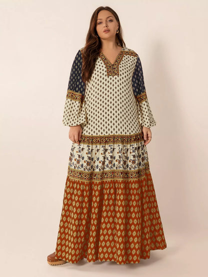 Hazel Blues® | Notched Balloon Sleeve Maxi Dress