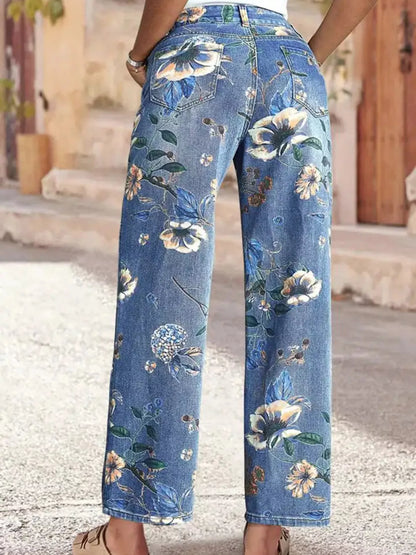 Hazel Blues® |  Floral Print Wide Leg Jeans