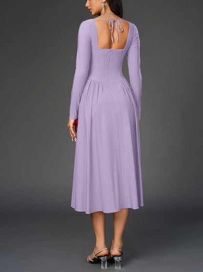Hazel Blues® |  Sweetheart Neckline Long Sleeve A-Line Midi Dress