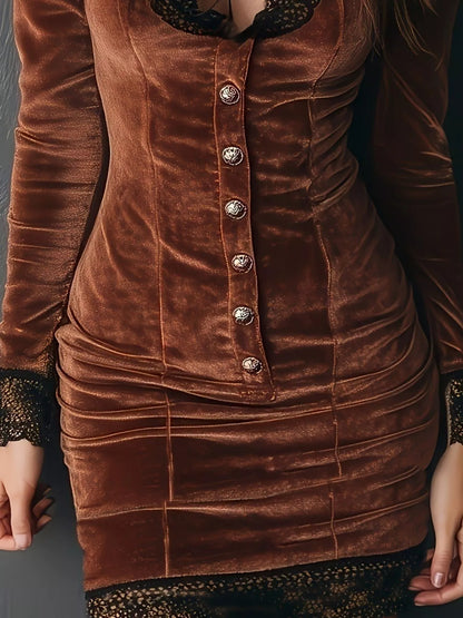 Hazel Blues® |  Velvet Lace Trim Bodycon Dress