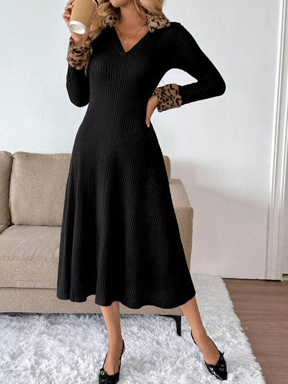 Hazel Blues® |  Leopard Cuff Johnny Collar Midi Dress