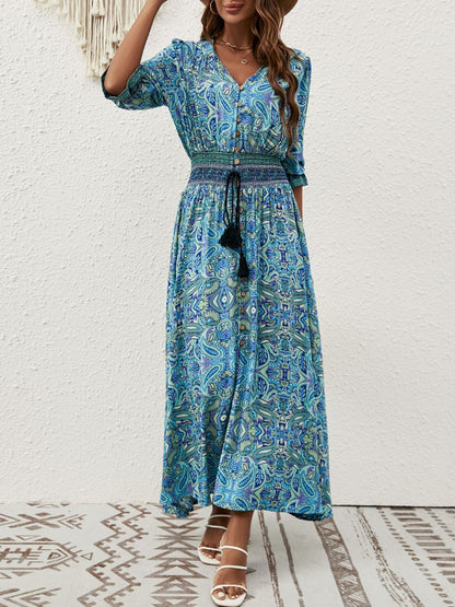 Hazel Blues® |  Paisley Print Half Sleeve Slit Midi Dress