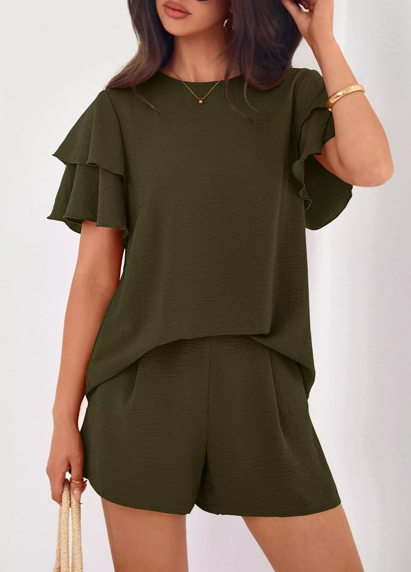 Hazel Blues® |  Ruffle Sleeve Top and Shorts Two-Piece Set