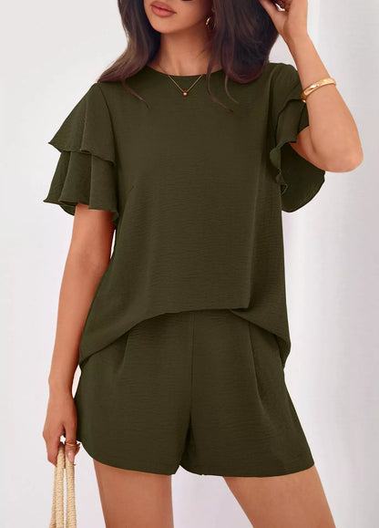 Hazel Blues® |  Ruffle Sleeve Top and Shorts Two-Piece Set